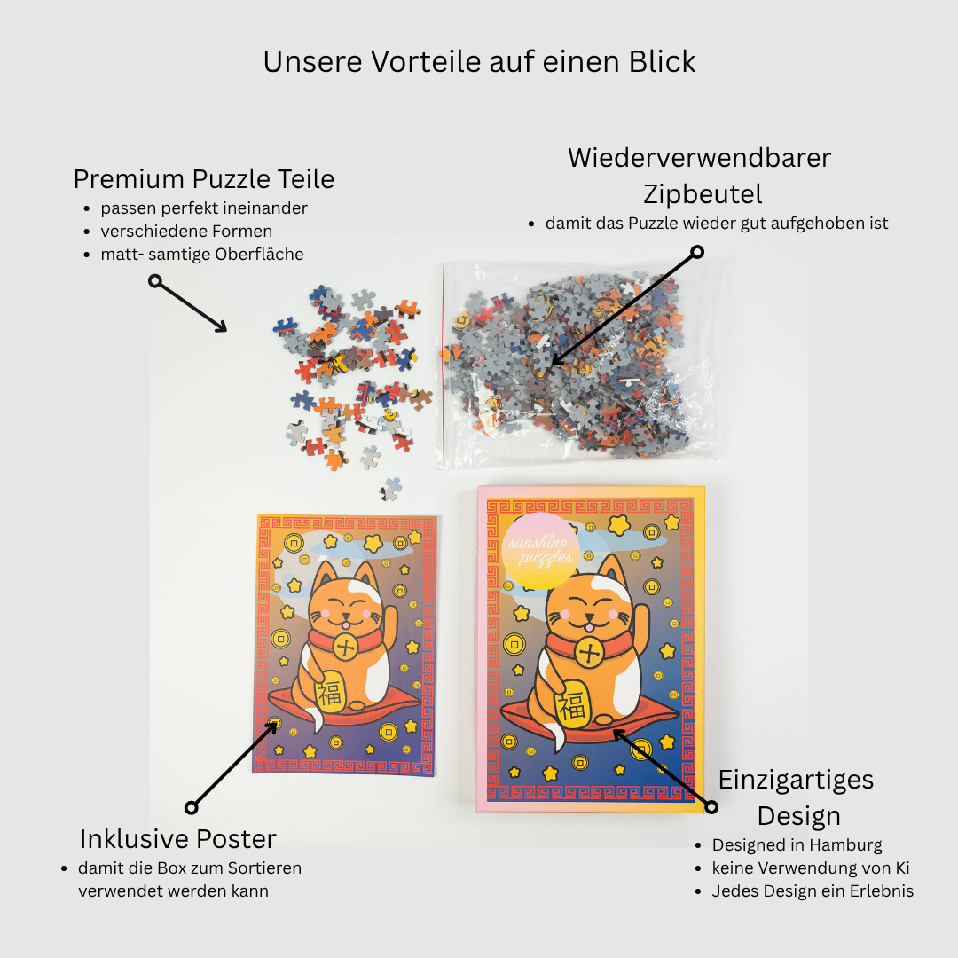 Sunshine Puzzles Vorteile auf einen Blick DE- Lucky Cat