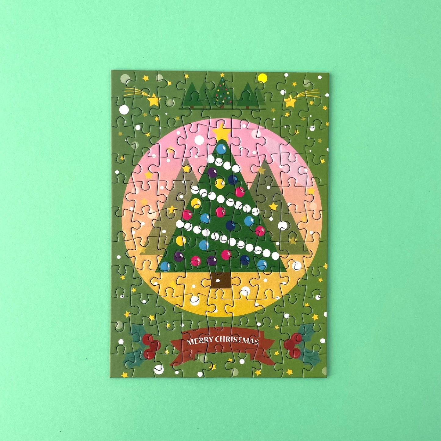 MERRY CHRISTMAS, 99 piece mini puzzle postcard