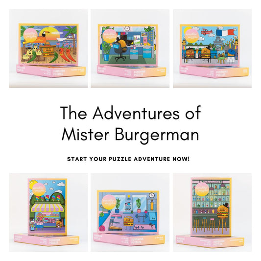 ALL ADVENTURES OF MISTER BURGERMAN, die komplette Mister Burgerman Collection 2024, 6x1000 pcs. Puzzles