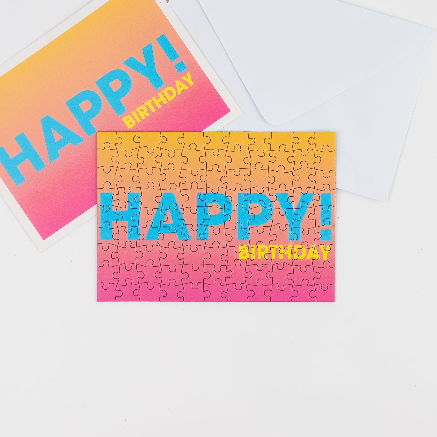 Grußkarte Happy Birthday mit Postkarte und Briefumschlag im Farbeverlauf von Sunshine Puzzles